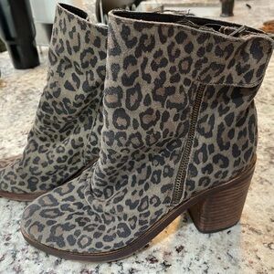 Rebels Jana Leopard Suede Wood Block Heel Ankle Boots